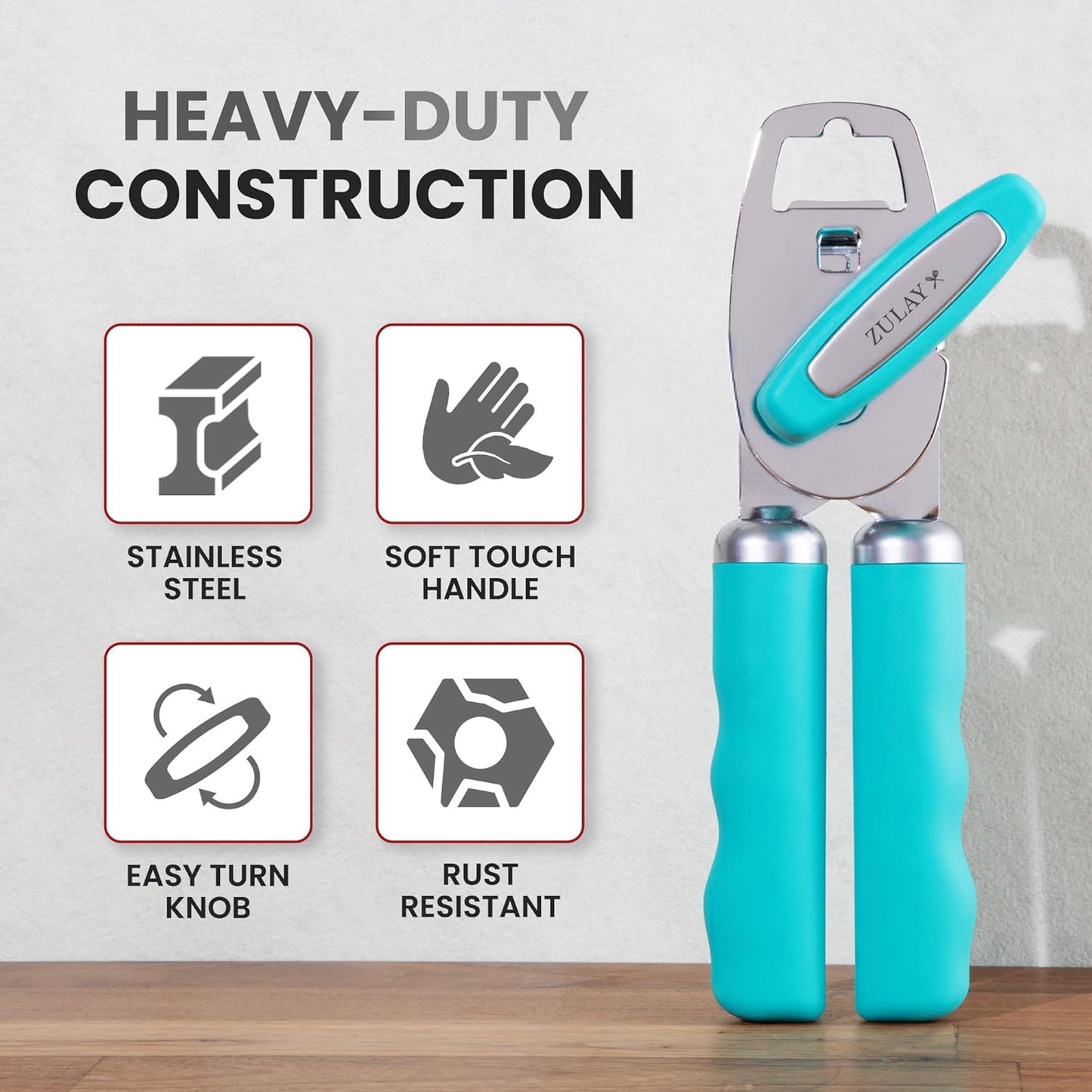Zulay Kitchen Heavy Duty Stainless Steel Can Opener Manual with Bottle Opener - Rust Proof Manual Can Opener With Turn Knob & Soft Grip Handles
