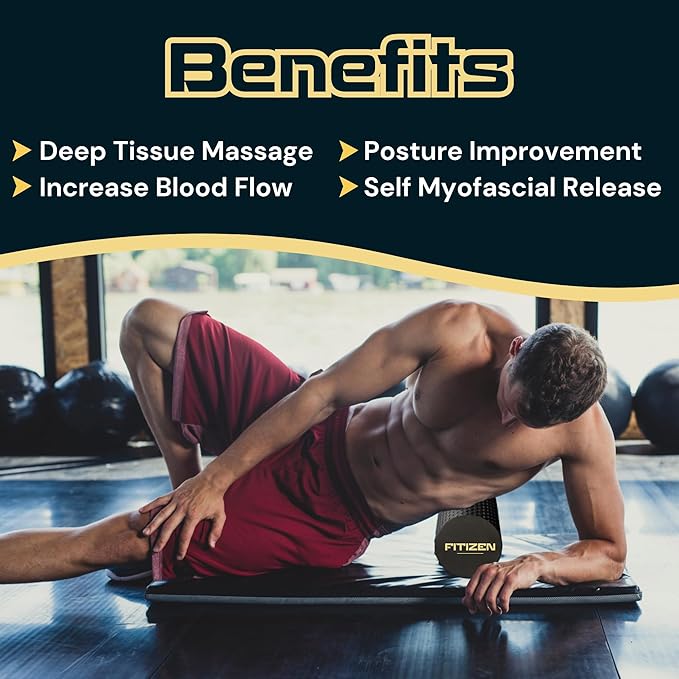 FitNation Foam Roller – High-Density Foam Muscle Roller – Textured Foam Rollers for Muscle Massage, Stretching, Pilates, Yoga