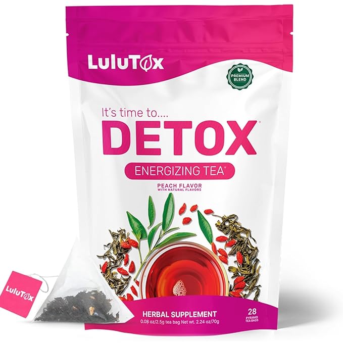 Detox Tea - Slimming Tea with Dandelion and Ginseng to Support Goals for Detox Cleanse, Flat Belly, Bloating, Healthy Weight and Digestive Health - Women & Men - Peach Flavor (28 Servings)