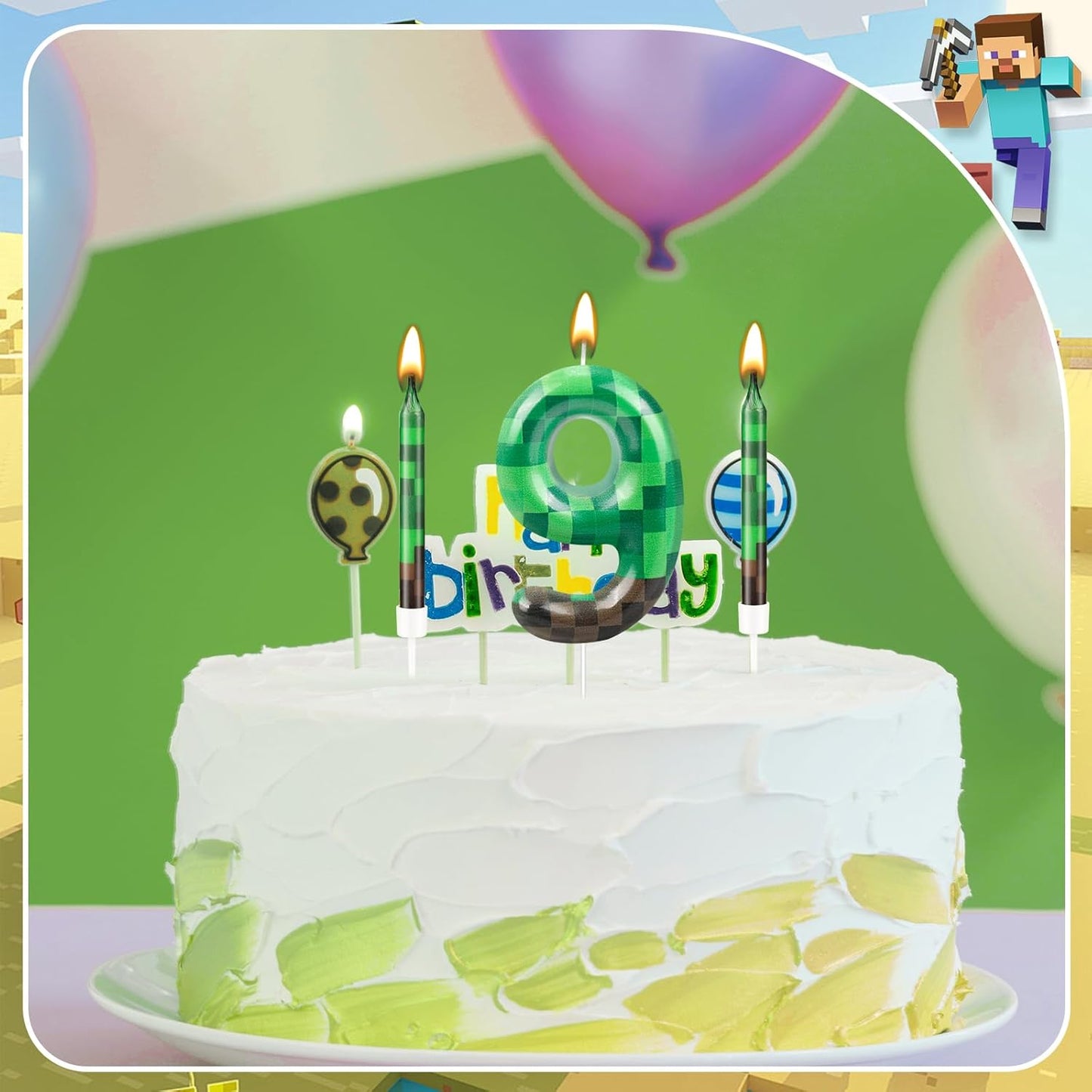 13 Pcs Dynamite Candles 12 TNT Themed Birthday Cake Candles and Number 9 Candle Cake Topper for Pixel Theme Birthday Party Anniversary Party Dynamite Theme Party Video Game Party Supplies (Number 9)
