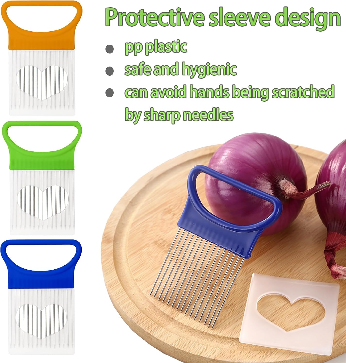 FANTEXY 3Pieces Onion Holder for Slicing, Stainless Steel Onion Cutter for Slicing, Potato Lemon Slicer Tomato Slicers Kitchen Comb for Vegetables, Fruit and Meat