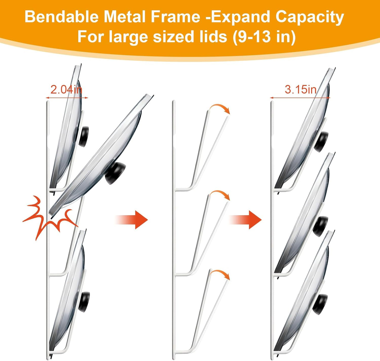 2 Pack Pot-Lid-Organizer, 6-Tier Pots and Pans Lid-Organizer for Cabinet Door/Wall, No Drilling Adhesive Wall/Door Mounted Rustproof Pot-Lid-Holder for Kitchen Organization - White