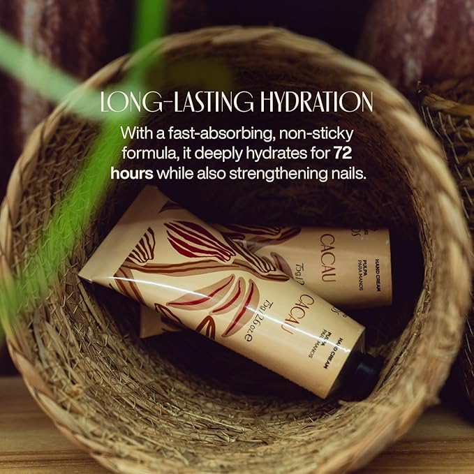 Natura Ekos Cacau Collagen Boosting Hand Cream - 48-Hour Deep Hydration Skin Moisturizer - Increase Skin's Natural Collagen - Vegan Skin Care - 2.6 oz (75g)
