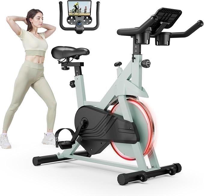Stationary Bike, Spin Bike with 32 Levels of Adjustable Magnetic, Exercise Bike for Home with Exclusive App, Low Noise Indoor Bike, Cycling Bike with Comfortable Seat Cushion