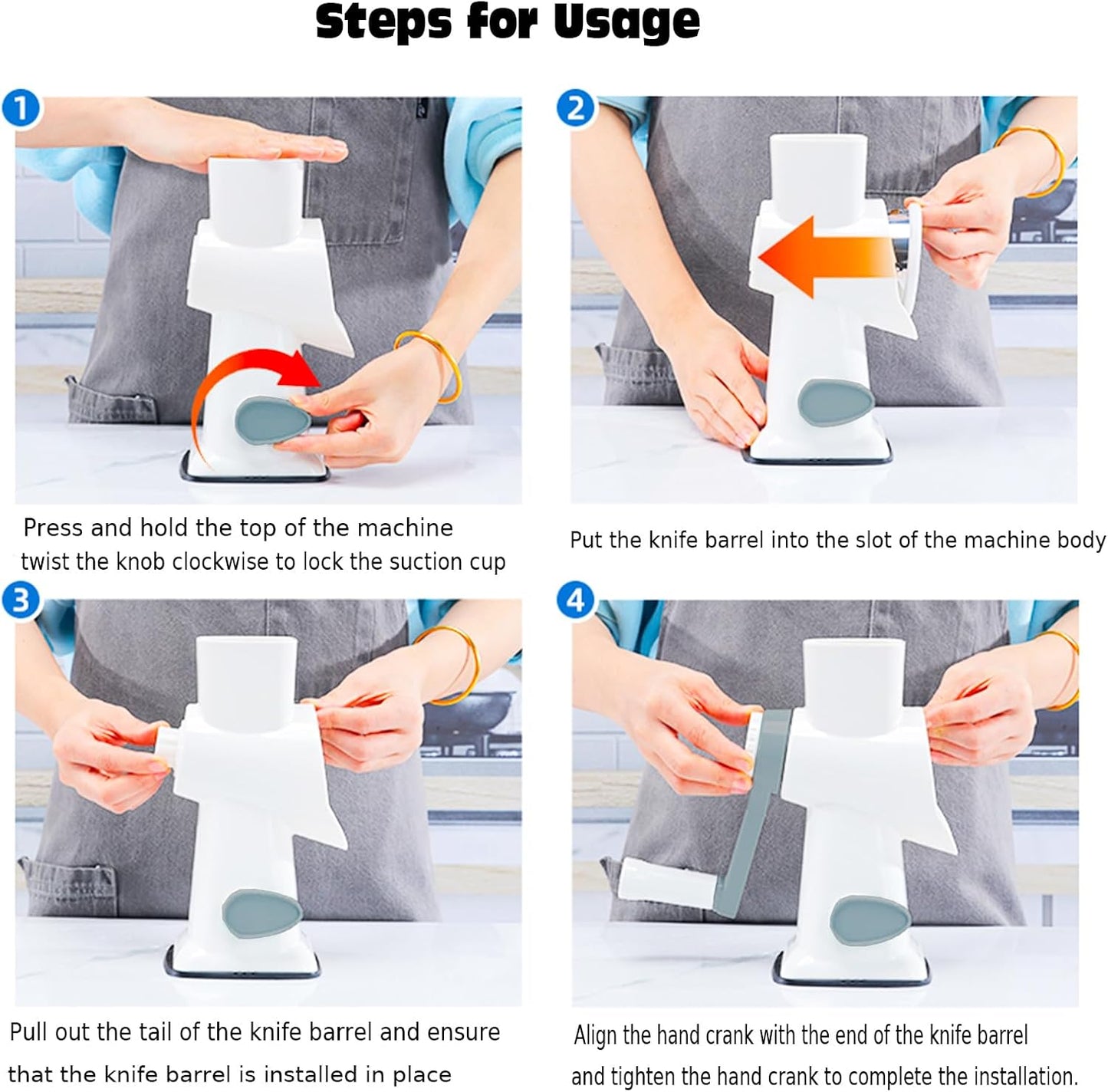 Rotary Cheese Grater Multi-Purpose Stainless Steel Cheese Shredder - Cheese Grater With Handle Effortless Grating of Carrots, Potatoes, Vegetables, and Fruits (White)