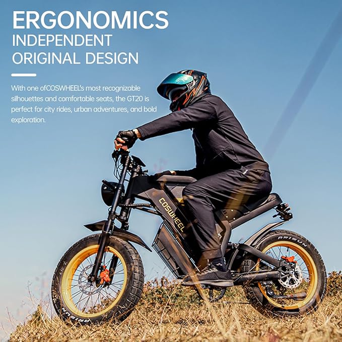 COSWHEEL GT20 Electric Bike for Adults 2000W/4000W 48V/25/40AH Removable Battery 83-145 Miles 7-Speed 20x4.0 Fat Tires Dirtbike Electric Mountain Bike for Cross City & Rocky Off-Road Riding