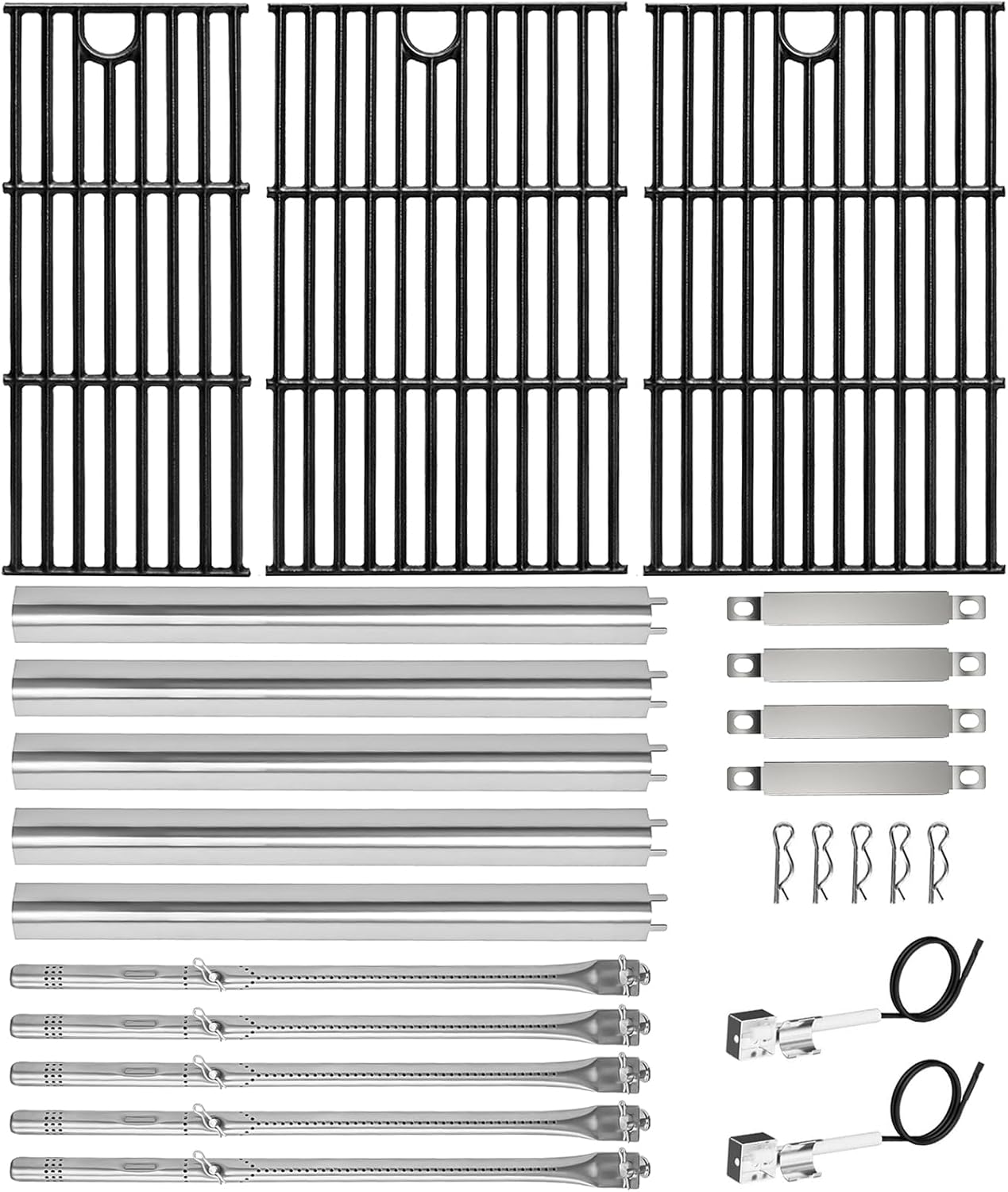 17" Grill Part Kit for Charbroil Performance 5 Burner 463448021 463451022 463455021 463456022 463449021, Grill Grates/Heat Plates/Burners/Adjustable Crossover Tube/Ignition for Charbroil Grills