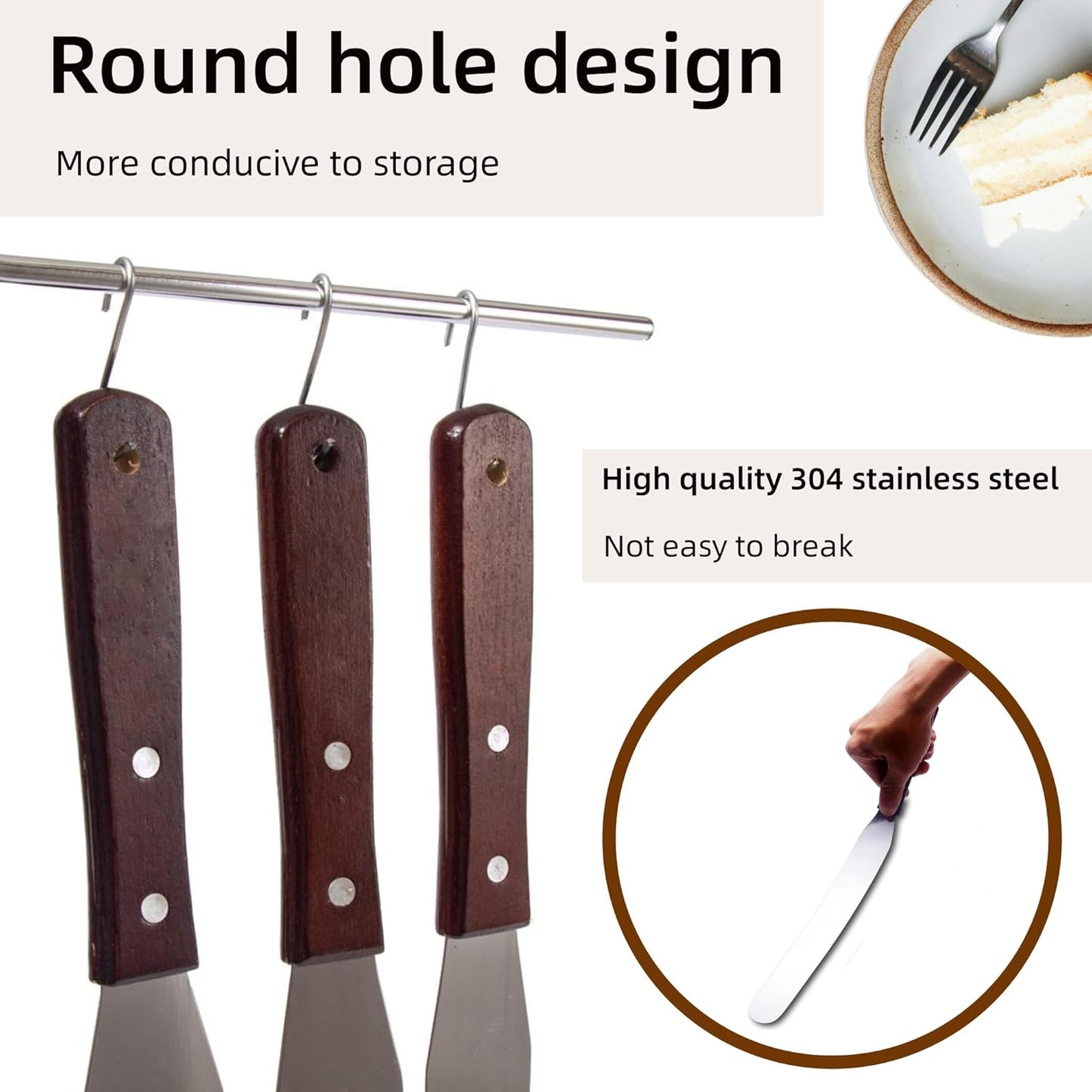 Straight Icing Spatula Stainless Steel Baking Set of 6", 8" & 10" Wooden Handle Cake Decorating Frosting Spatulas