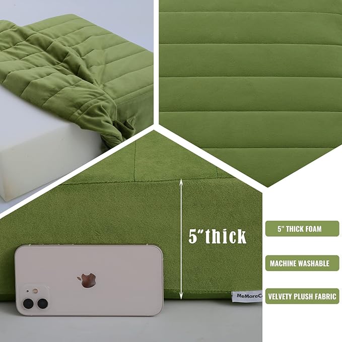 MeMoreCool Square Floor Pillow Seating for Adults Kids, Large Meditation Cushion Floor Pillow with Thick Foam & Soft Tufted Cover, Washable Big Pillow Seat Floor Cushion for Sitting Yoga 24" Green