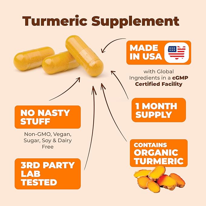 Turmeric Supplement - High Potency Turmeric Curcumin Supplement with 1500 mg Organic Tumeric and 95% Curcuminoids. Curcumin Supplements with Black Pepper for Immune & Joint Health. 60 Curcuma Capsules