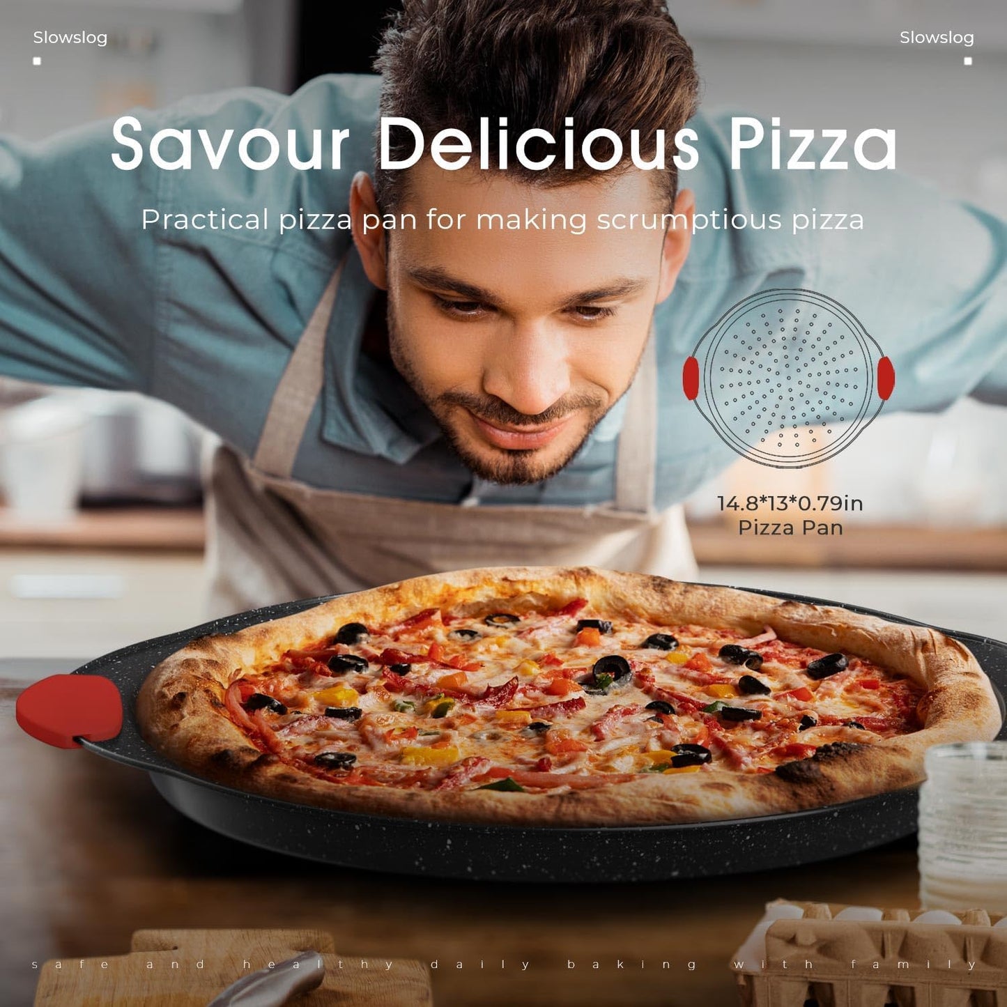 11-Piece Nonstick Stackable Baking Pans Set, Toxin-Free Bakeware Sets, Baking Pan Set with Silicone Handles, Includes Cookie Sheets, Loaf Pan, Pizza Pan, Muffin Pan, Red&Black