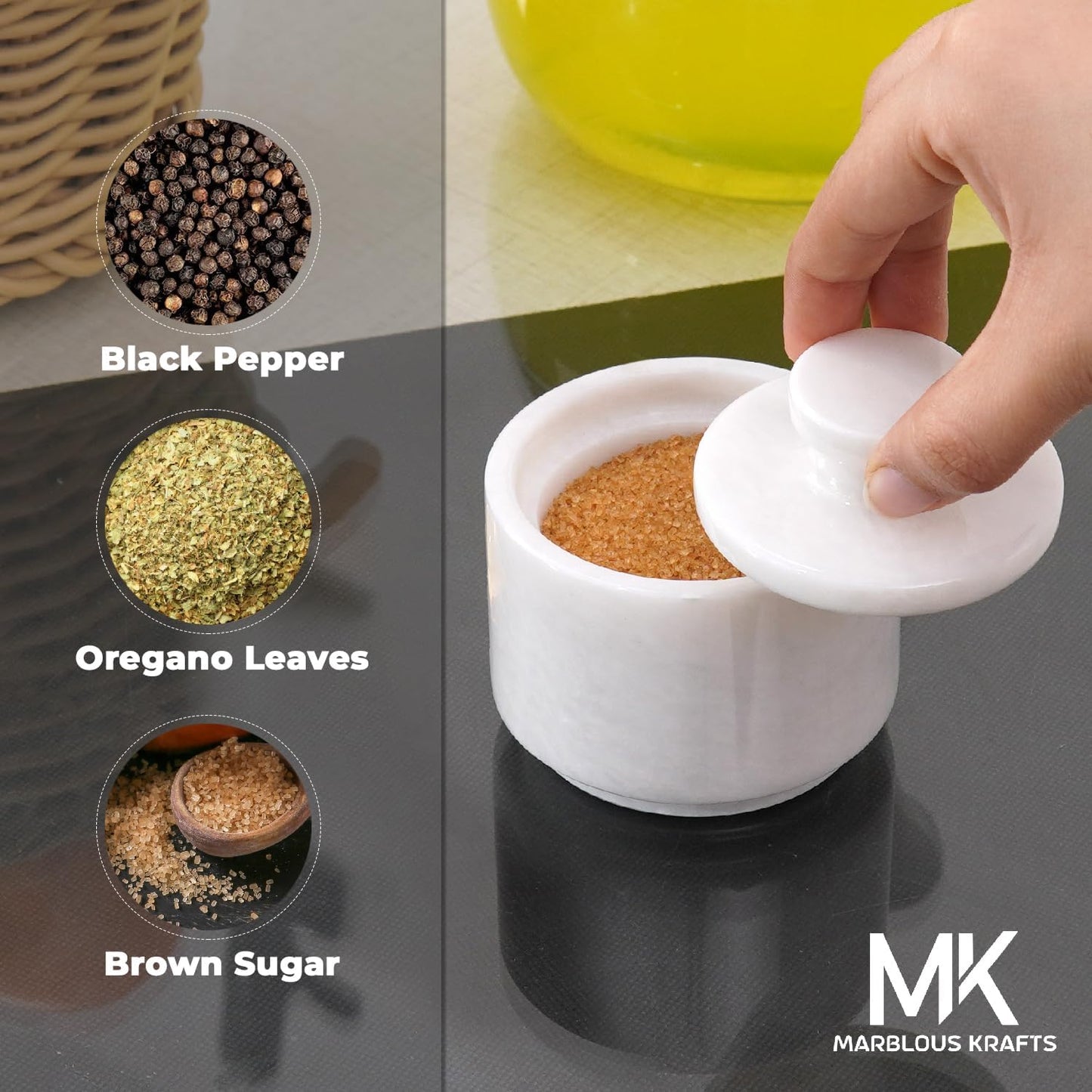 Marble Salt Cellar with Lid 3" White Salt Box, Stone Salt Container & Spice Jars, Stone Salt Holder for Counter, Spice Jar & Salt Jar