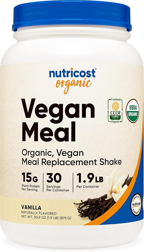 Nutricost Organic Vegan Meal Replacement Shake Powder (Vanilla) - Certified USDA Organic, Vegan, and Gluten Free