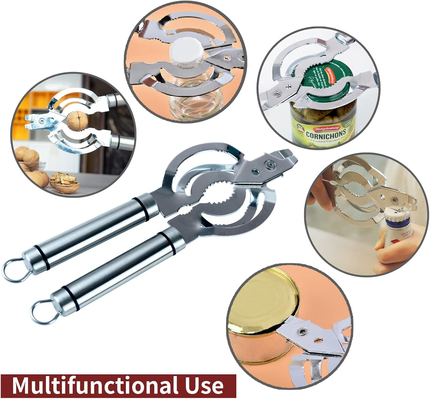 Jar Opener, Multifunctional Jar Opener for Weak Hands, Stainless Steel Jar Lid Opener, Beer Bottle Opener for Seniors with Arthritis