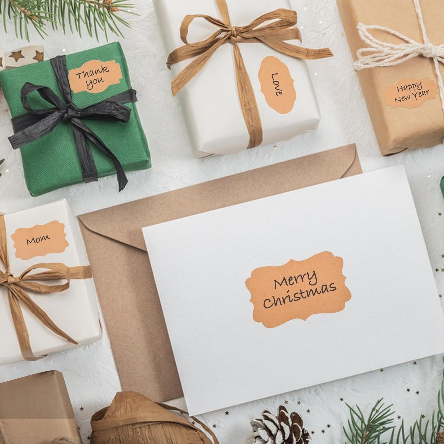 500 Pcs Gift Tags Name Label Stickers, 2 Different Sizes 2"*3" and 1.2 * 2" Self-Adhesive Brown Kraft Labels Stickers for Presents Decoration, Jars, Pantry Canning Bottle, Cosmetic Tag