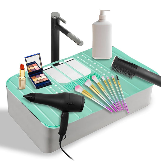 Sink Foldable Cover for Counter Space - Makeup Brush Cleaning Mat - Bathroom Makeup Tools Organizer Space Saver Bathroom Sink Silicone Cover