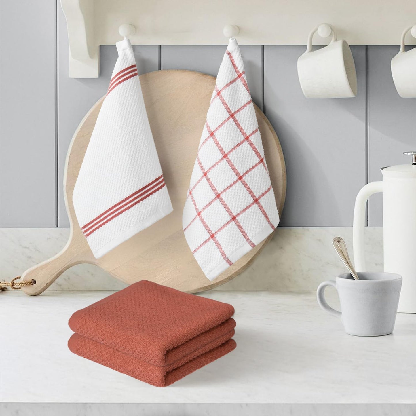 Artoid Mode Ring Spun Cotton Red Dishcloth Kitchen Towels, 12x12 Inch Ultra Soft Absorbent Quick Drying Household Cleaning Kitchen Rags Set of 6