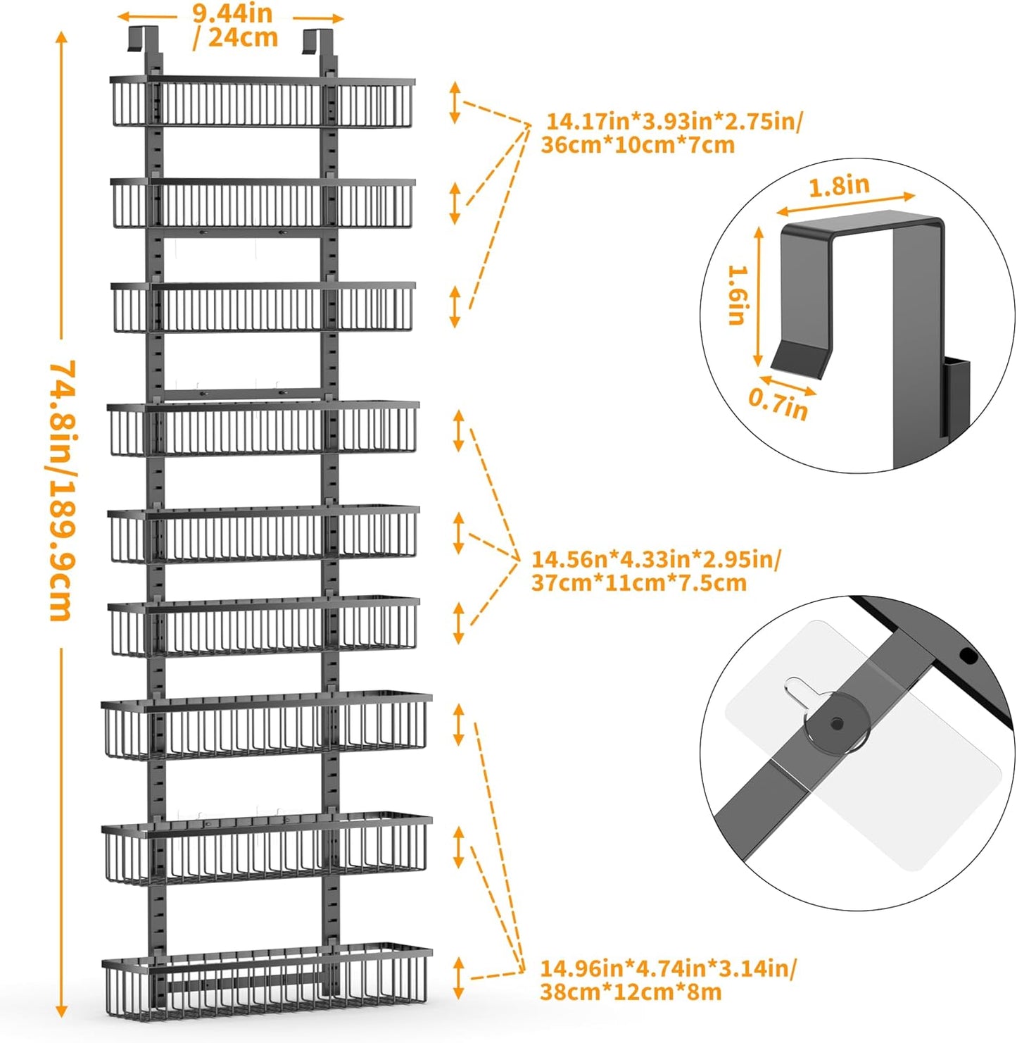Moforoco 9-Tier Over The Door Pantry Organizer, Pantry Organization and Storage, Black Hanging Basket Wall Spice Rack Seasoning Shelves, Home & Kitchen Bedroom Bathroom House Essentials