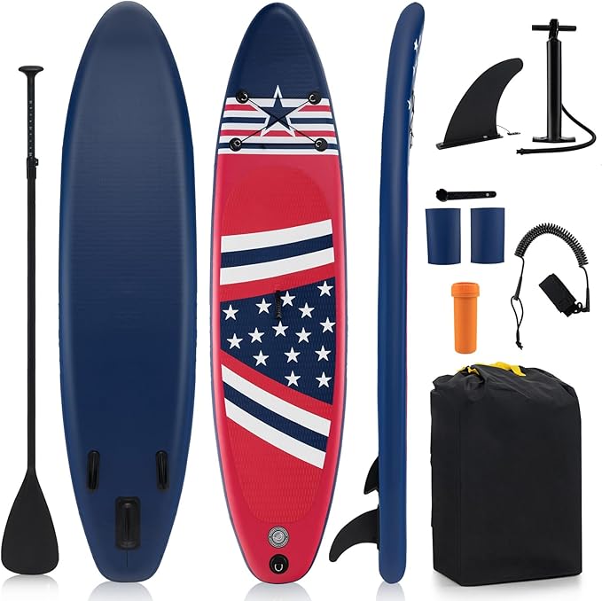 GYMAX Stand Up Paddle Board, Inflatable SUP with Wide Non-Slip EVA Deck, Accessories-Leash, D Rings, Hand Pump, Adjustable Paddle & Backpack, Paddle Boards for Adults Youth