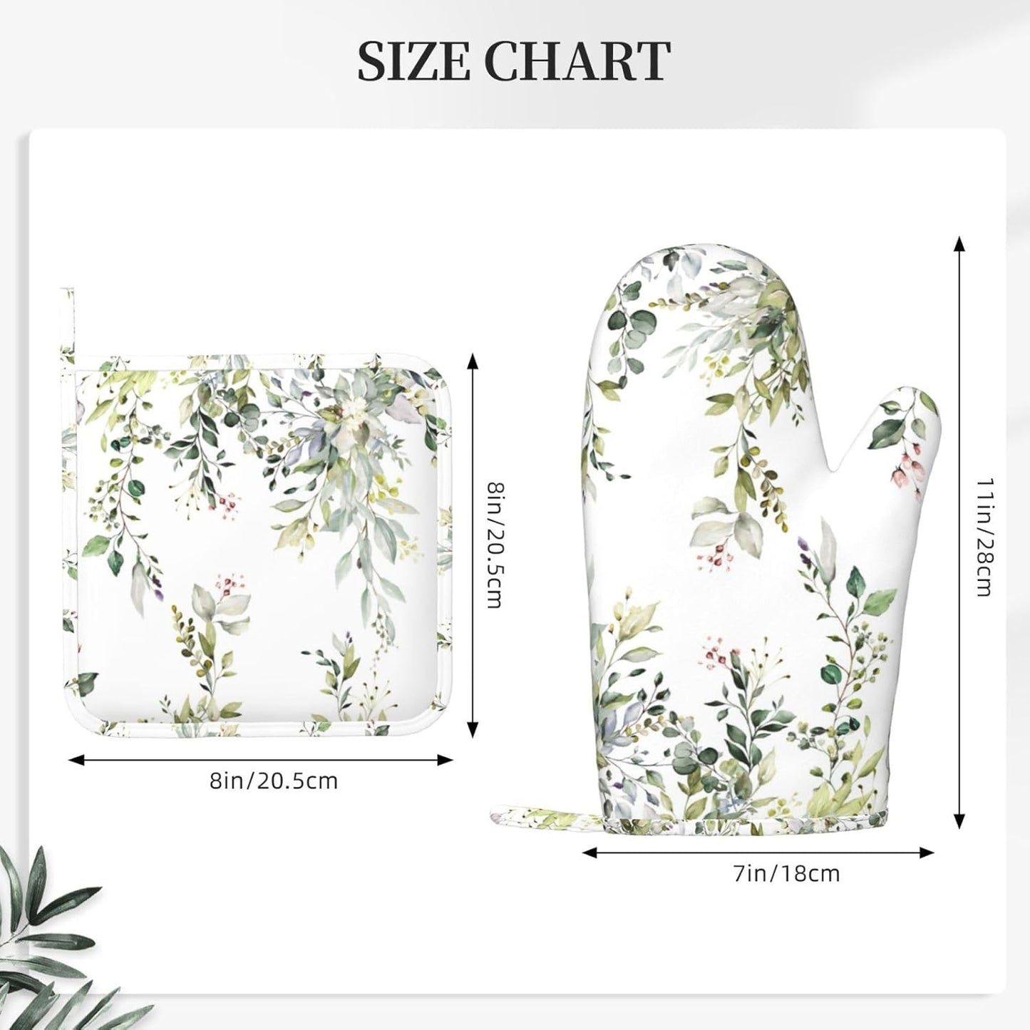 Sage Green Eucalyptus Oven Mitts and Pot Holders Sets Silicone Watercolor Butterfly Leaves Kitchen Mitts Potholders Heat Resistant 4Pcs Oven Gloves Hot Pads for Kitchen Baking Cooking