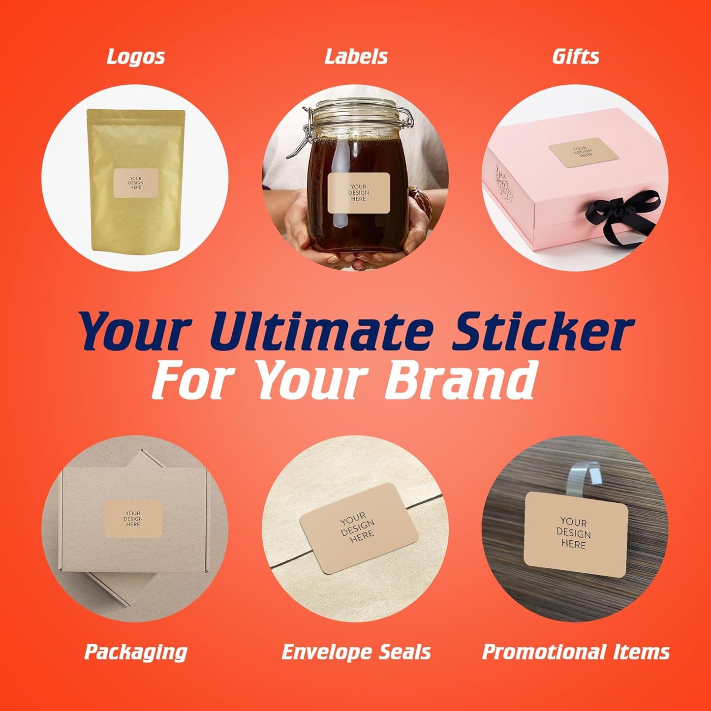100 Custom Vinyl Stickers - Upload Your own Image, Text, Design, Logo - Personalized Logo Labels for Handmade, Packaging, Bottle, Jars, Candle, Brand Stickers (Brown, 3x2)