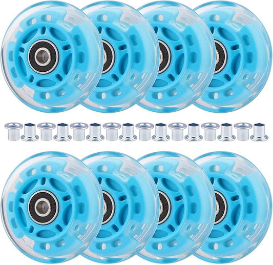 8pcs Inline Skate Wheels Led Light-Up Wheels 64/70/72/76/80mm w/Bushings 85-88A for Kids and Youth Beginners Children's Inline Skates Indoor/Outdoor Use (Blue, 72mm)