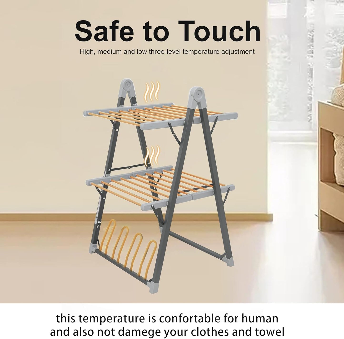 Electric Heated Clothes Drying Rack,Foldable Heated Garment Dryer with Timer Shut-Off Laundry Rack for Clothes Shoes Socks,Aluminum Alloy,Space Gray,Plug & Play,(39.37x25.98x23.82in)