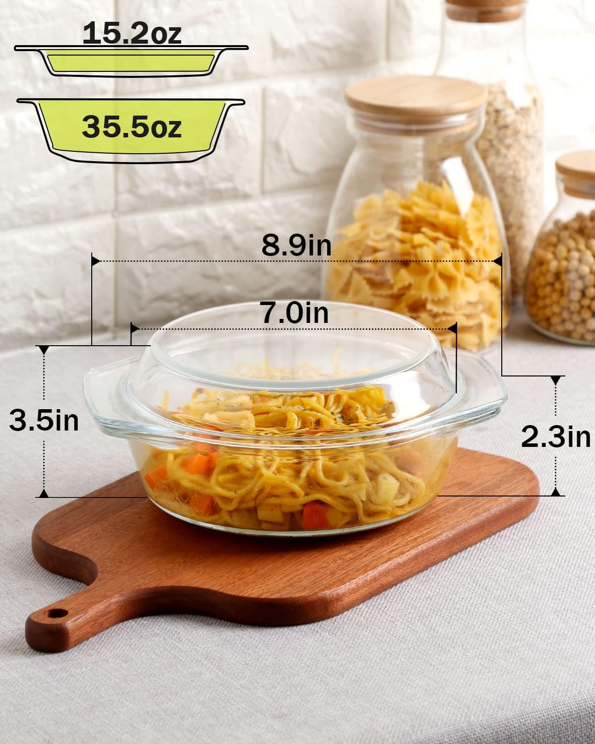 ZYER Round Glass Casserole With Glass Lid Covered Glass Bakeware Ovenware Easy Grab Glass Microwave Bowls with Glass Lid (1L)