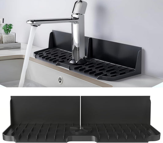 Silicone Kitchen Sink auto Drain Organizer, Kitchen countertop and Sink Splash Guard.Kitchen Sponge Rack and organizing Shelf，Suitable for Cleaning Tools, dispensers, Bottles, Cups (Black)