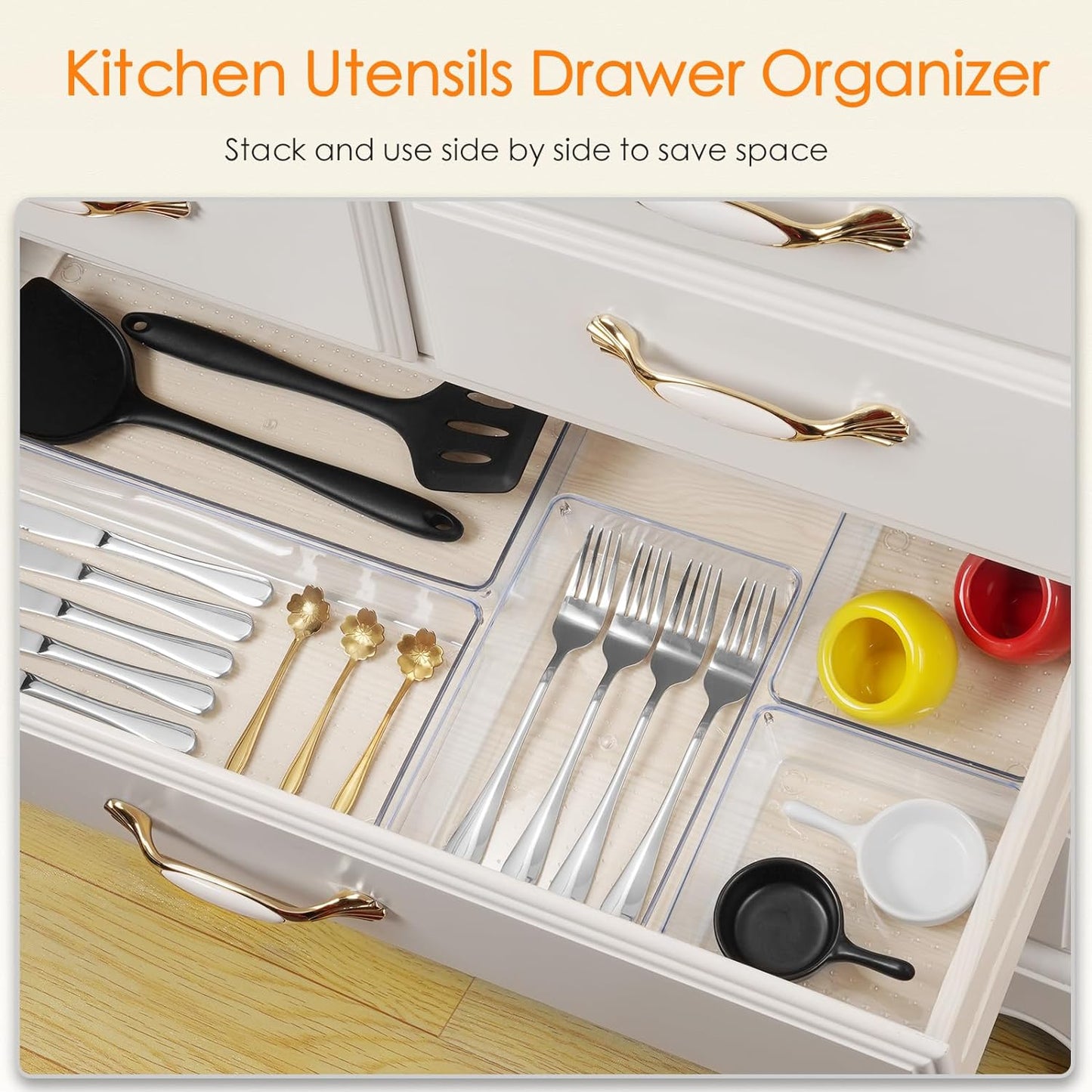 Criusia Drawer Organizer, 18 Pack Large Clear Plastic Kitchen Drawer Organizers Set, 6 Size Versatile Bathroom and Vanity Drawer Organizer Trays, Storage Bins for Makeup, Bedroom, Kitchen Utensils