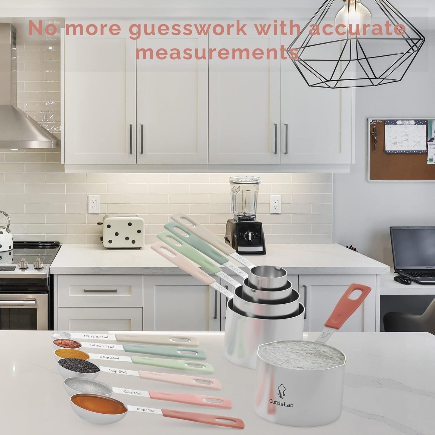 Measuring Cups and Measuring Spoons Set of 14 - Stainless Steel Measuring Cups and Spoons Set, Includes 1/8 Teaspoon Measuring Spoon, 1/8 Cup Measuring Cup, Leveler Dry (14, Country Chic)