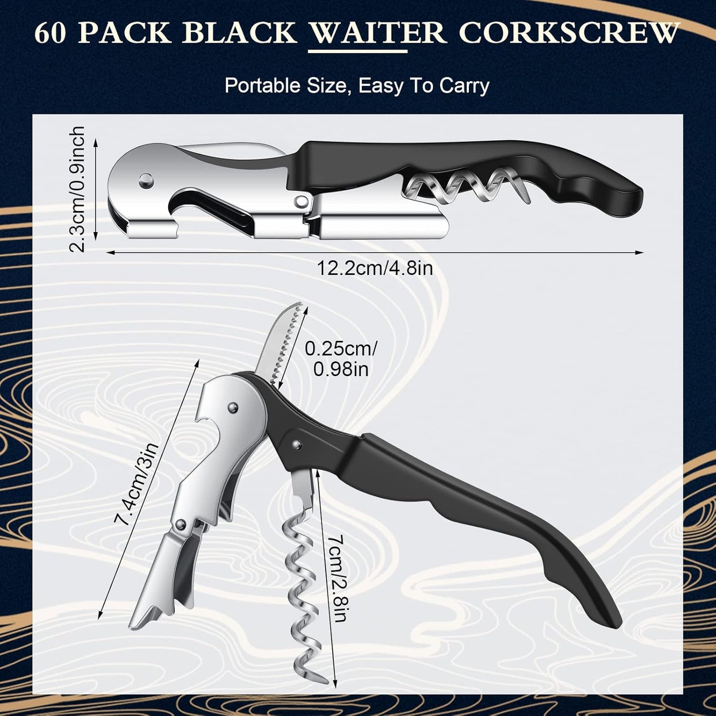 Waiter Corkscrew Wine Openers Heavy Duty Hinges Wine Key Bottle Opener All in One Double Hinged Waiter's Corkscrew with Foil Cutter Wine Tools for Bartenders Servers Sommelier (Black, 60)