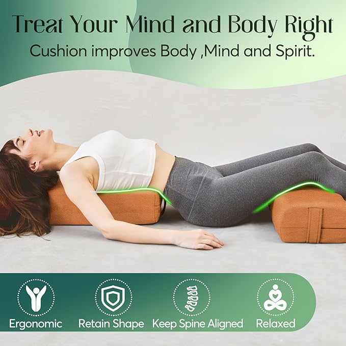 Premium Crushed Sponge Yoga Bolster Pillow for Yin Yoga, Restorative & Meditation - Rectangular Cushion