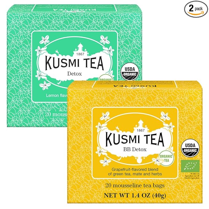 Kusmi Tea - BB Detox + Detox - Set of 2 boxes - 2 Green Tea, Mate, Herbal and Lemon and Grapefruit Flavored Blends - To be enjoyed Hot or as Iced Tea - 2x20 Tea Bags