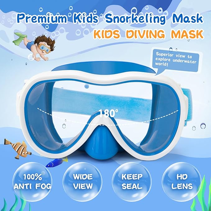 Kids Swim Goggles with Nose Cover, Anti-Leak Swim Mask with Elastic Fabric Strap, UV Protection Swimming Goggles for Kids