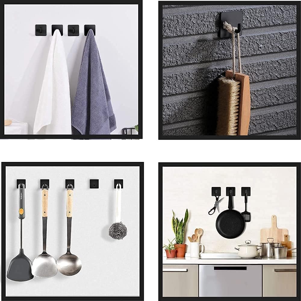SUNFCON Cutting Board Holder Rack Pot Pan Lids Holder 2 Adhesive 304 Stainless Steel Hanging Hooks Chopping Board Organizer Thin Bakeware Tray Dry Display Stand Kitchen Countertop Cabinet Dark Black