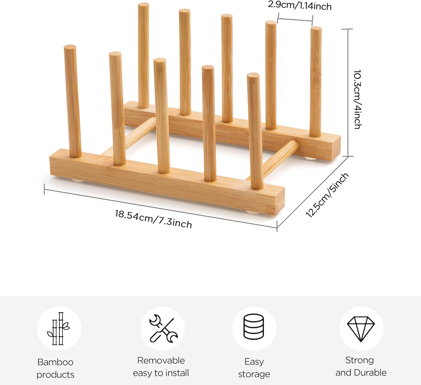 Bamboo Dish Drying Rack for Kitchen Counter and Cabinet, Dish/Book/Plate/Bowl/Cup/Cutting Board/Pot Lid Organizer for Kitchen, Living Room, Study, Display Cabinet (4 Slots)