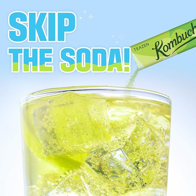 TEAZEN Shine Muscat Kombucha Tea, Electrolyte Powder & Hydration Drink Mix, Sugar Free, Live Probiotics & Prebiotics, 10 Sticks, 1.76oz