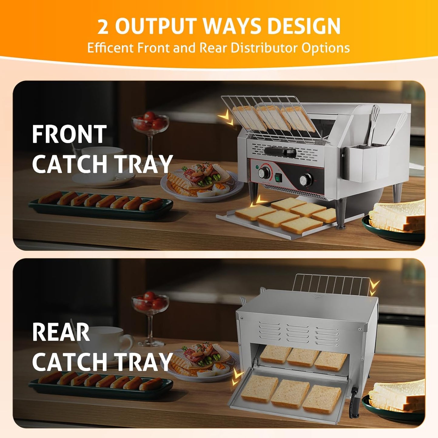 WICHEMI Commercial Toaster 450 Slices/Hour Commercial Conveyor Toaster Electric Stainless Steel Heavy Duty for Restaurant Bun Bagel Bread, 2600W