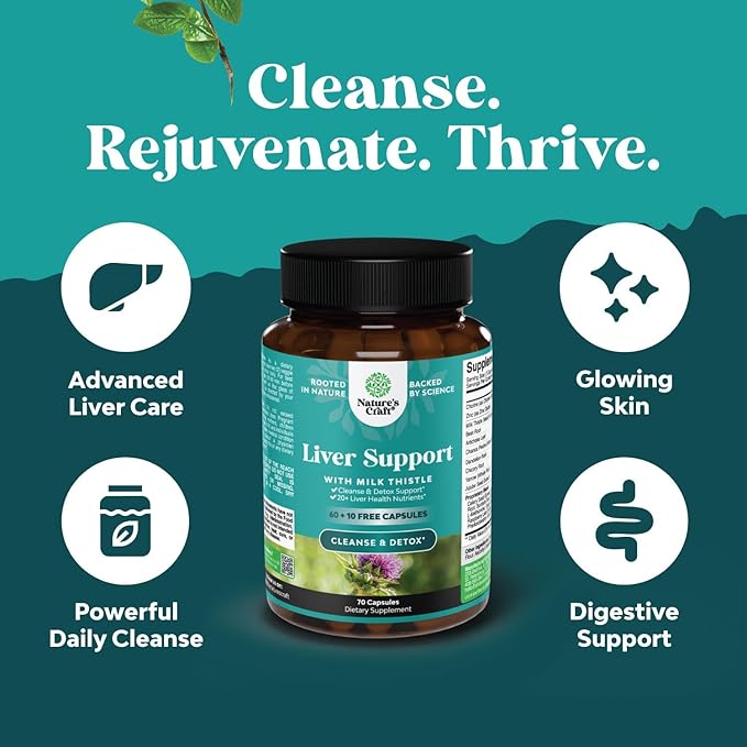 Liver Cleanse Detox & Repair 70 Capsules - Herbal Liver Support Milk Thistle Supplement - Silymarin Milk Thistle Supplements with Dandelion Root, Choline, Beetroot & Artichoke Extract