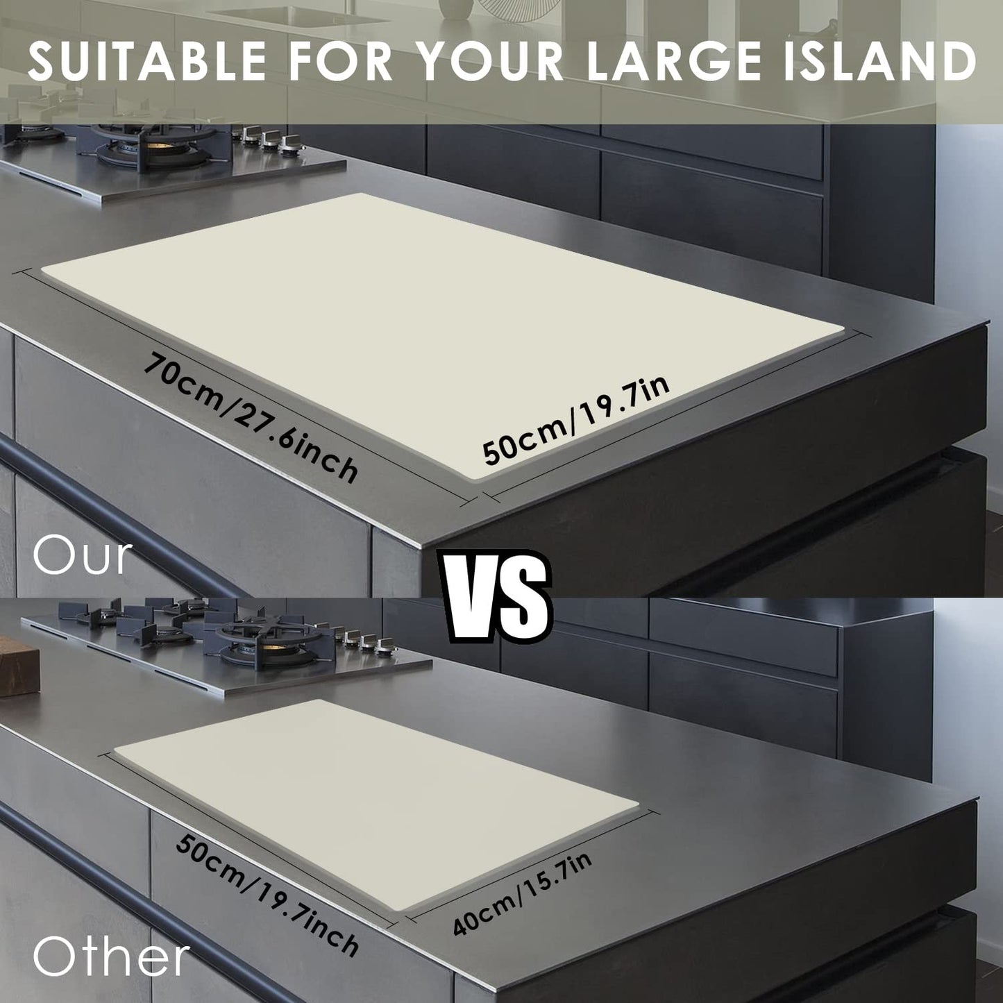 Extra Large Silicone Placemat, Food-Grade Flexible Silicone Mat Kids Non-Slip Dinner Placemat Waterproof Heat Insulation Countertop Protector Silicone Pastry Rolling Dough Mats 27.6 x 19.7''Beige