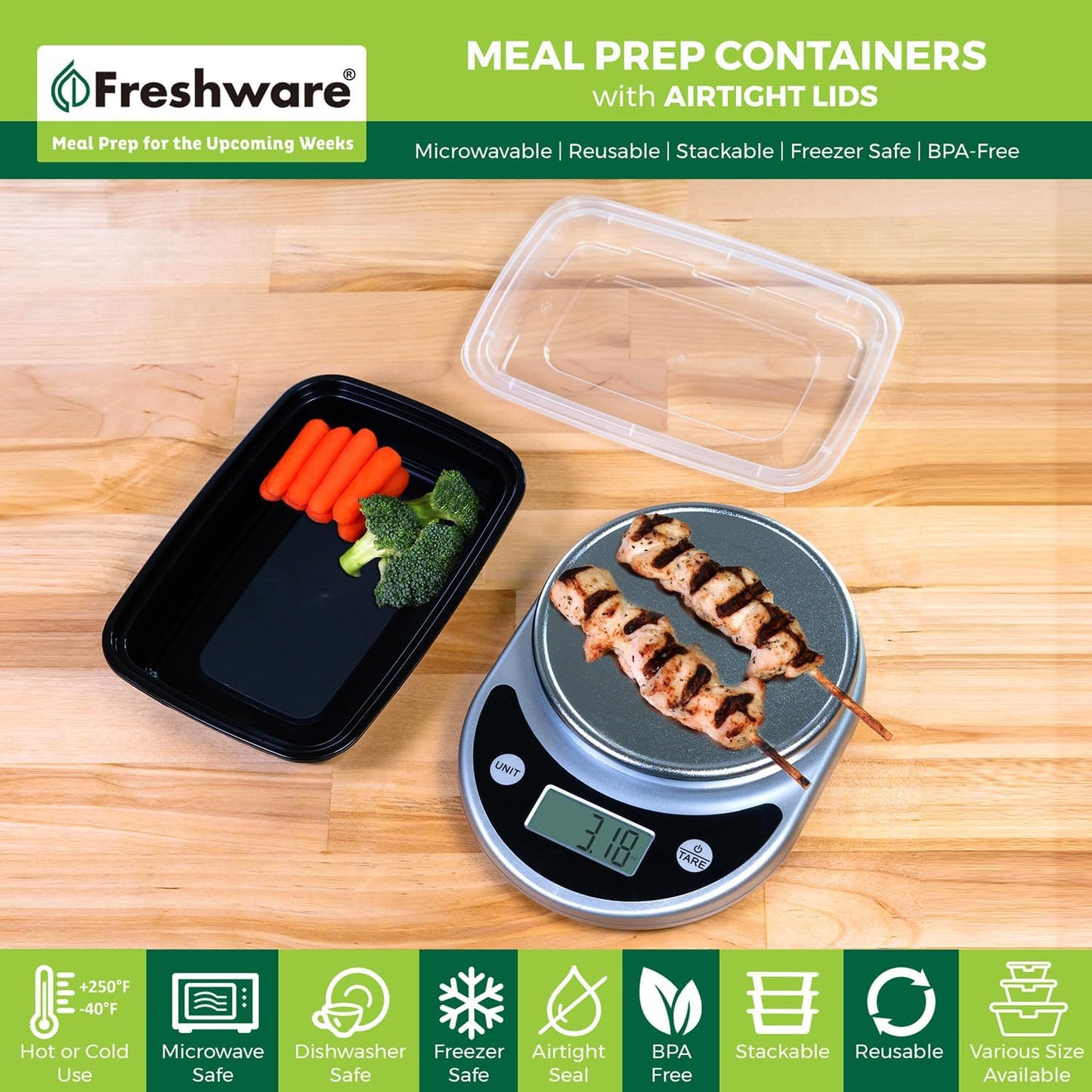 Freshware Meal Prep Containers [50 Pack] 1 Compartment with Lids, Food Storage Containers, Bento Box, BPA Free, Stackable, Microwave/Dishwasher/Freezer Safe (24 oz)