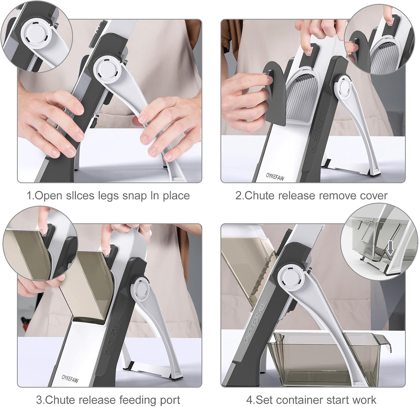 Safe Mandoline Slicer for Kitchen, 5 in 1 Vegetable Food Chopper, Potato French Fry Cutter, Fruit Slicer, Adjustable Thickness 0.1-8 mm, Kitchen Chopping Artifact Fast Meal Prep (Gray)