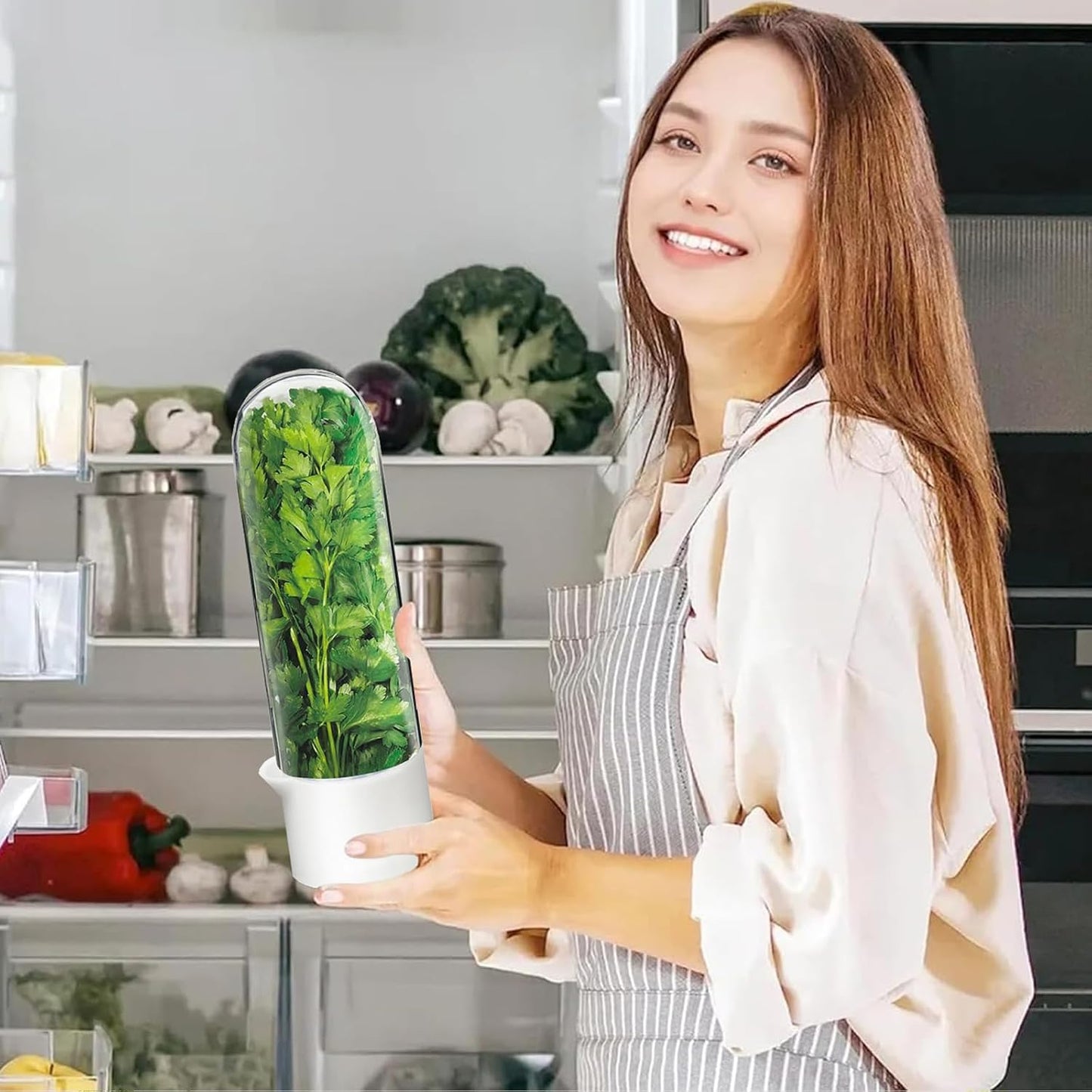 Herb Saver for Refrigerator, Herb Saver Pod Cilantro Containers for Refrigerator, Fresh Herb Keeper for Cilantro, Parsley, Asparagus, Mint, Keeps Greens Vegetables for 2-3 Weeks (Herb Keeper 3Pack)