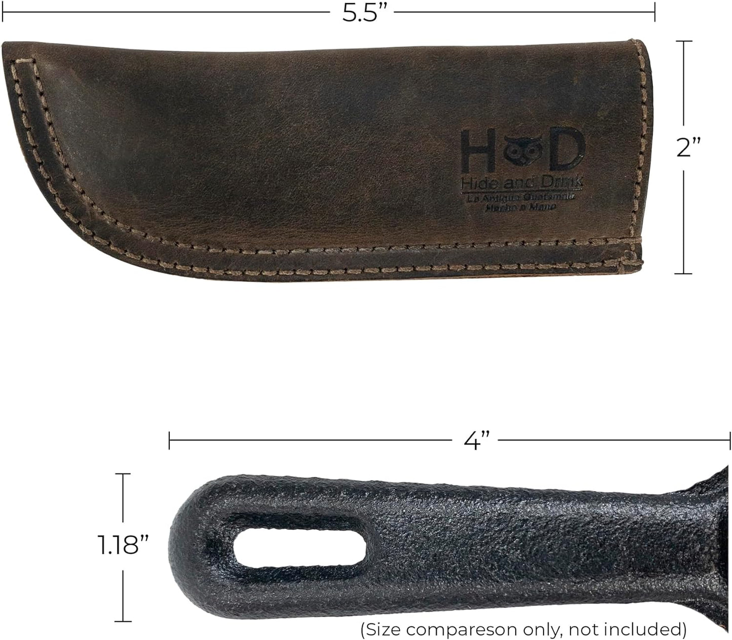 Hide & Drink, Full Grain Leather Hot Handle, Cast Iron Protector, Panhandle Potholder, Double Layered, Double Stitched, Slides On/Off Easily onto Metal Skillet Grips, Handmade, Espresso