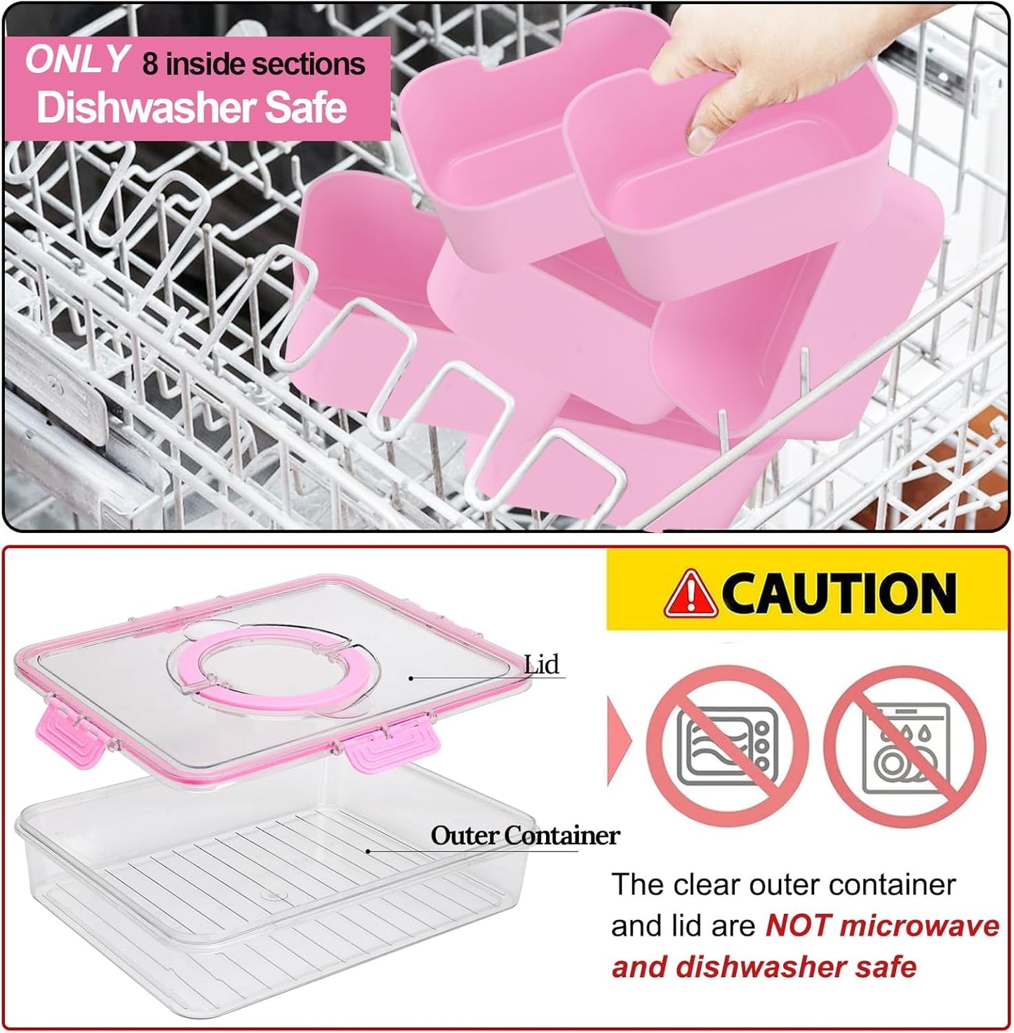 shopwithgreen Snackle Box Charcuterie Container, Divided Serving Tray with Lid and Handle for Party, Veggies, Fruits, Nuts, Food Tray Platter Snack Box Container for Entertaining, Picnic, Pink, 2pcs