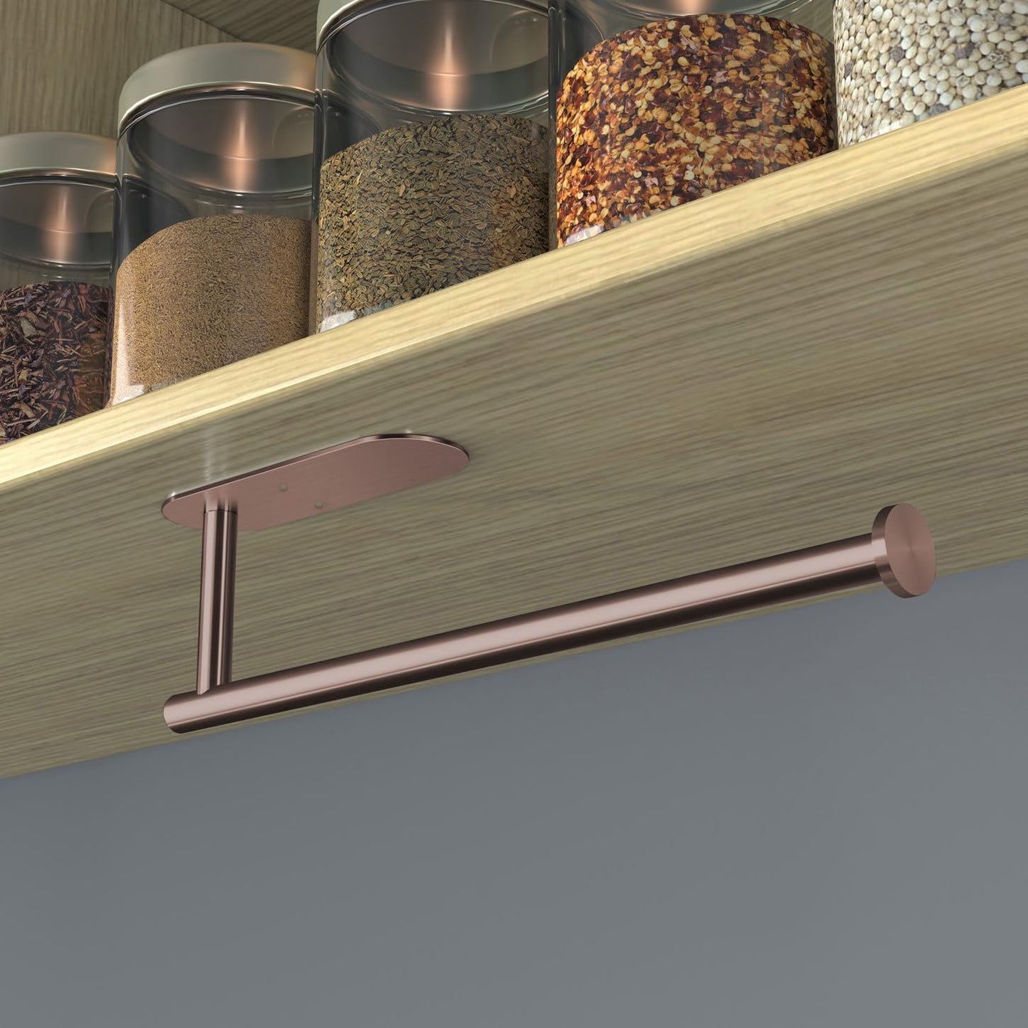 VAEHOLD Adhesive Paper Towel Holder Under Cabinet Wall Mount for Kitchen Paper Towel, Black Paper Towel Roll Holder Stick to Wall, Stainless Steel (Rose Gold)