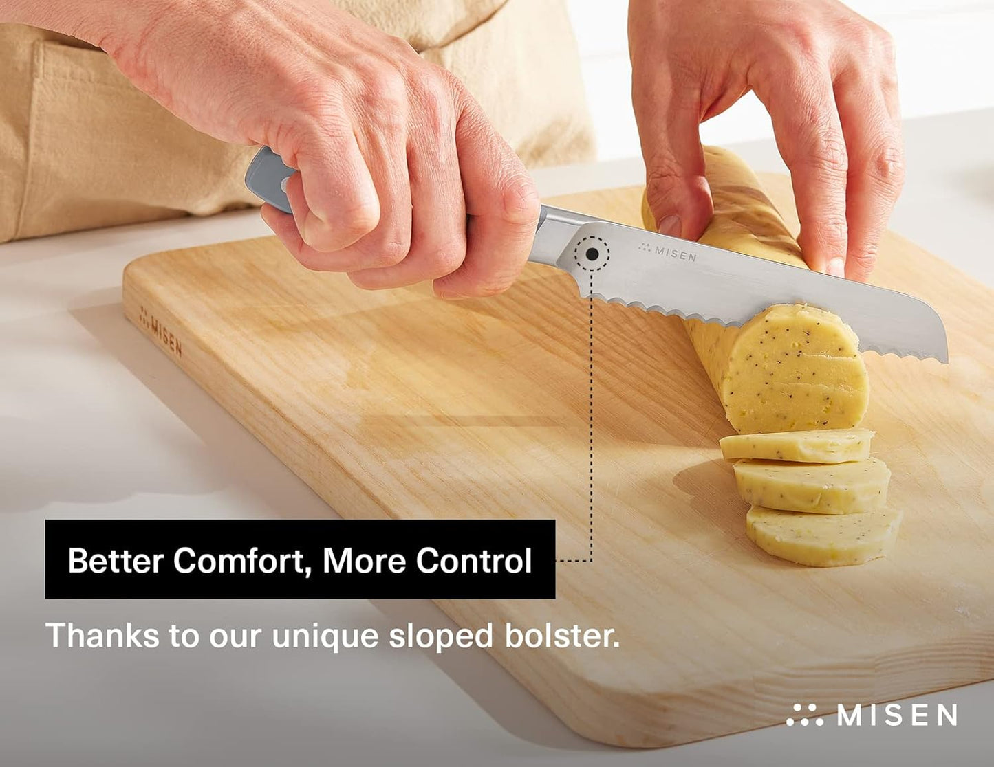 Misen Serrated Bread Knife – High-Carbon Japanese AUS8 Steel – Effortless Slicing of Bread, Pastries, and Fruits – Razor-Sharp Edge and Durable Blade with Ergonomic Handle - 5", Gray