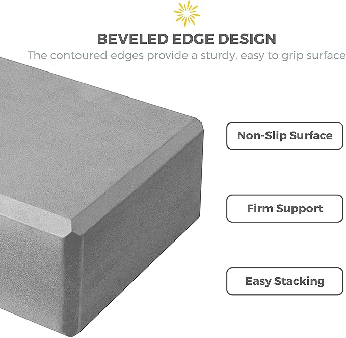 Sunshine Yoga 3" Yoga Block, 10 Pack Bulk EVA Foam Yoga Blocks, Firm and Supportive Yoga Brick, Balance Foam for Stretching, Pilates, and Workout, 3" x 6" x 9"