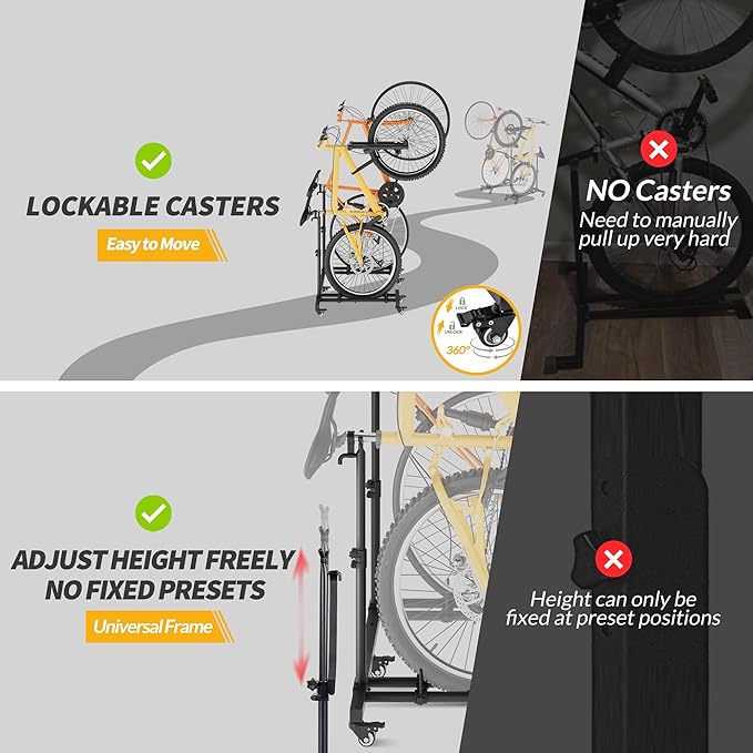 Vertical Bike Stands (2 Pack)，Standing Bike Rack for Garage Floor，Upright Bicycle Floor Stand Indoor Bike Holder with Adjustable Height for Garage & Apartment - for Wheels Sizes up to 29”